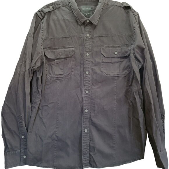 Calvin Klein Jeans Mens Button Up Shirt Black Size XL Long Sleeve Pockets - Picture 1 of 12